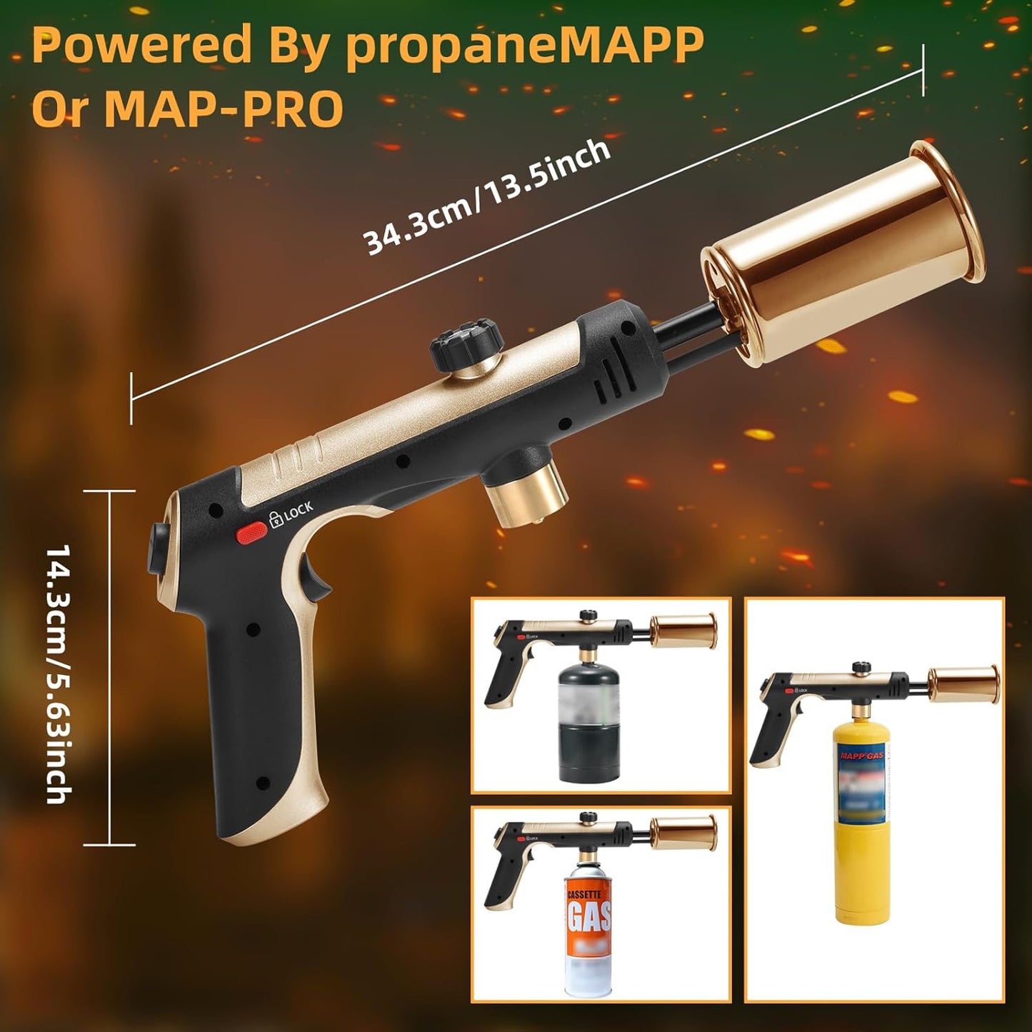 AIMIX Propane Torch Gun - with Turbo Mode. Flame Thrower Gun with Safety Lock (Tank Not Included)