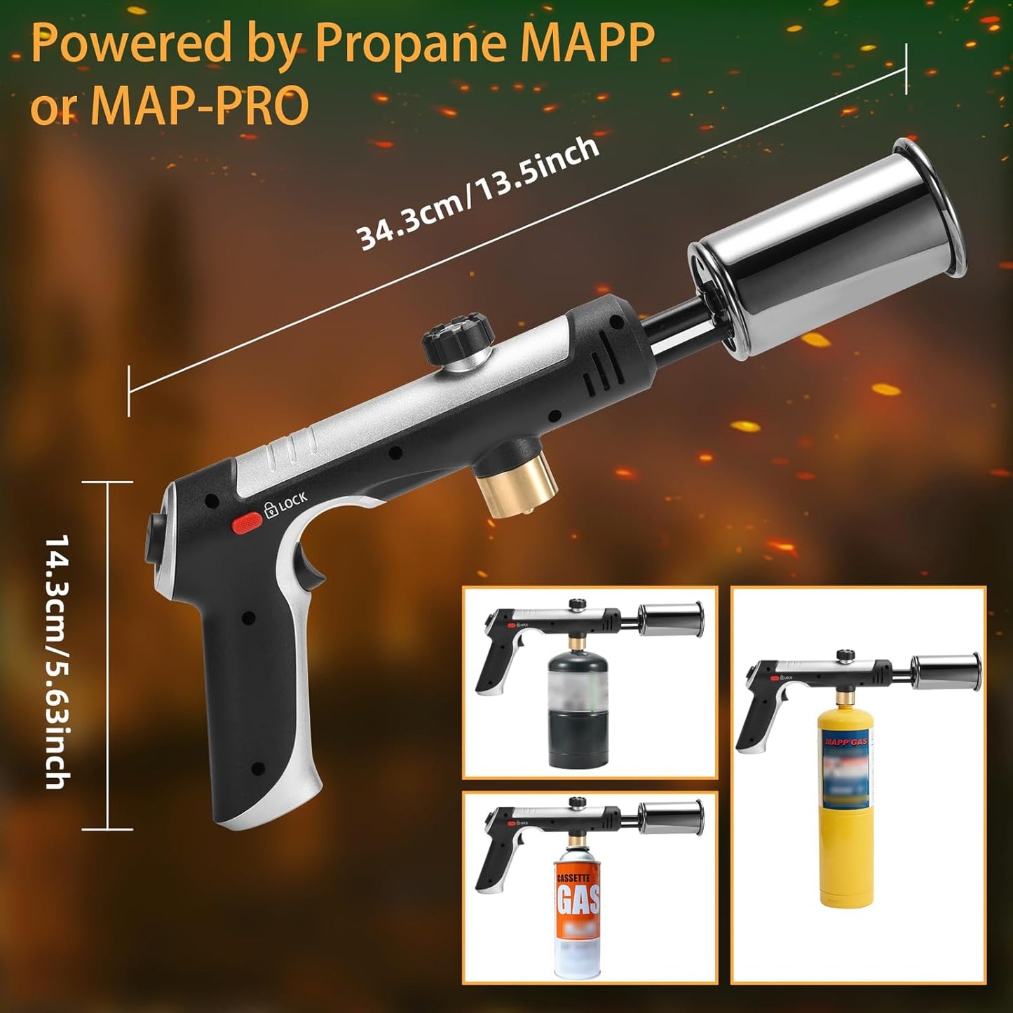 AIMIX Propane Torch Gun - with Turbo Mode. Flame Thrower Gun with Safety Lock (Tank Not Included)